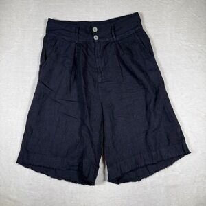 Baci Linen Blend Culottes Wide Leg High Rise Button Fly Black Size M Made Italy